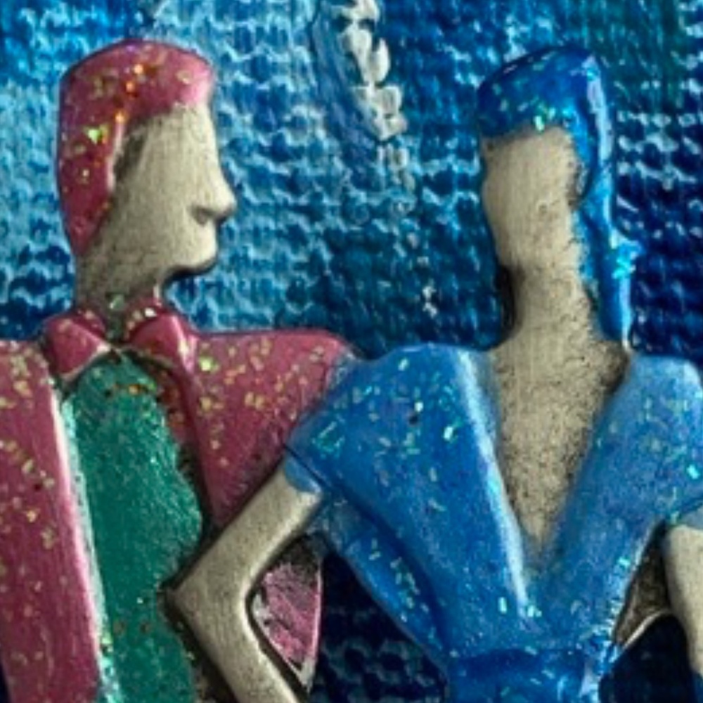 VINTAGE Brooch JJ Colorful Glitter Couples - Picture 2 of 5